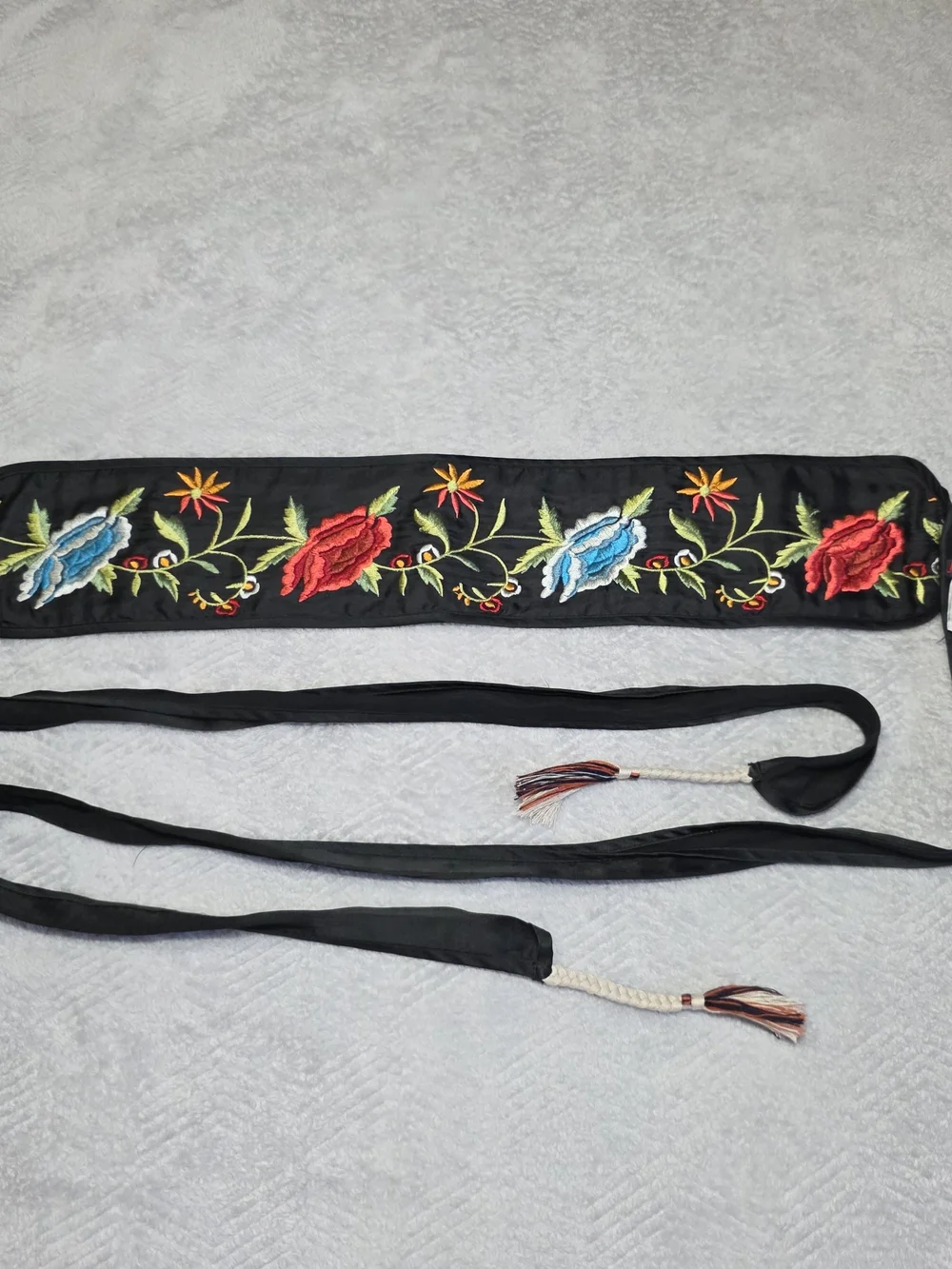 HTF Johnny Was Silk Embroidered Obi Wrap Belt Floral Tassel Sash